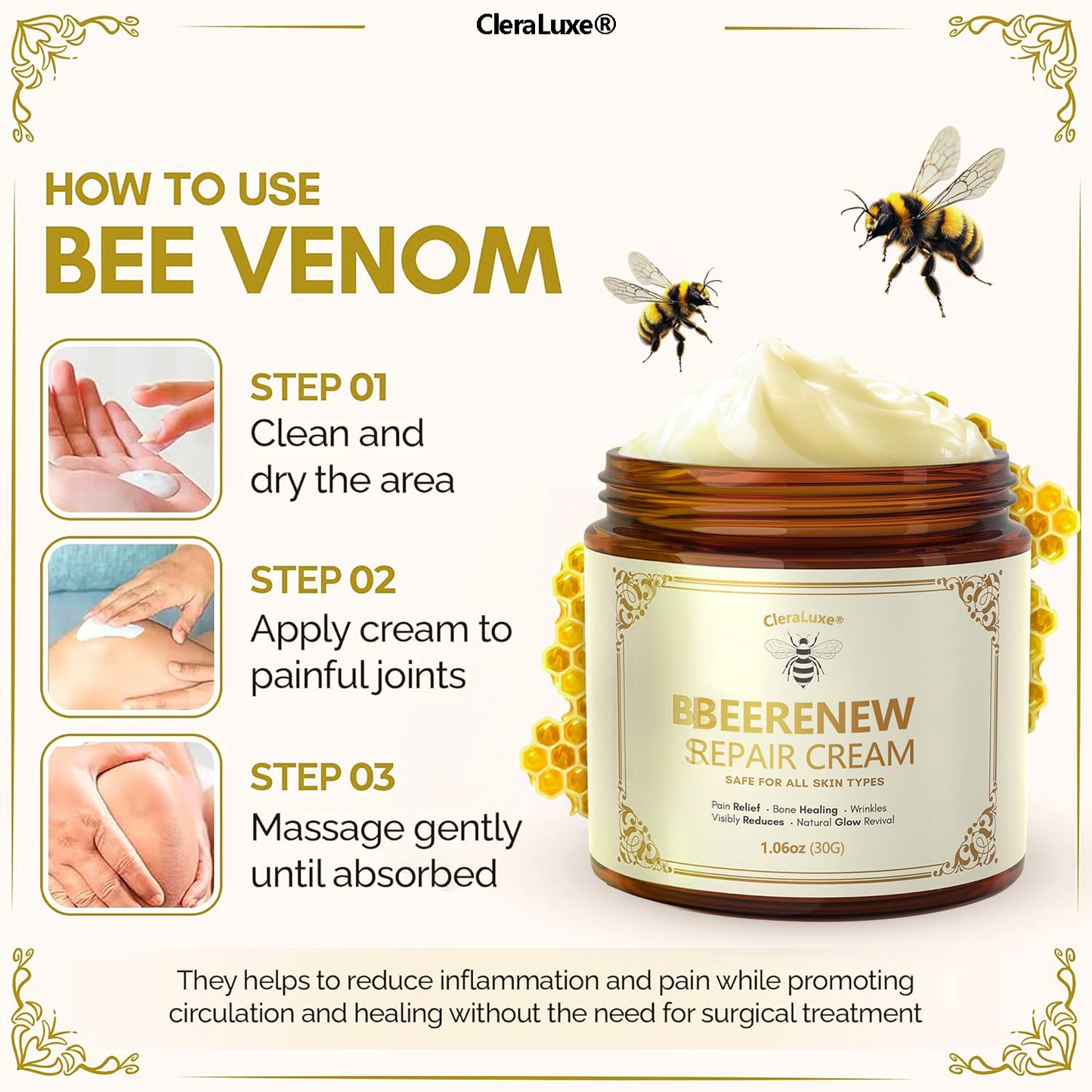 ⚡Fast-Acting bee Venom Wart Remover: CleraLuxe® Bee Venom Skin Repair Cream（Results visible in seven days.）✨️