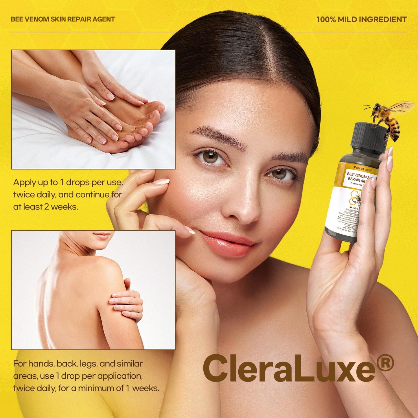 ⚡Fast-Acting bee Venom Wart Remover: CleraLuxe® Bee venom skin repair agent（✅️Results visible in 7 days.）